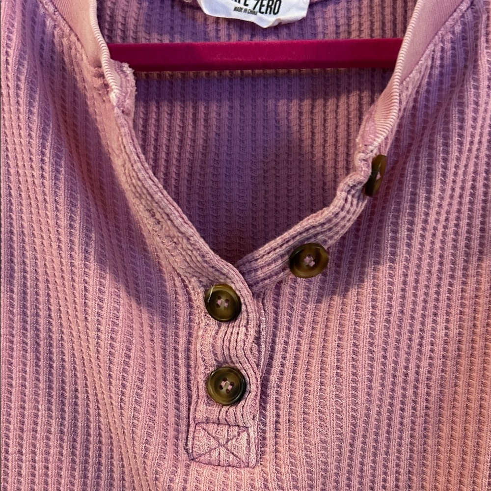 Double Zero Pink Waffle Henley Long Sleeve Top - Picture 2 of 6